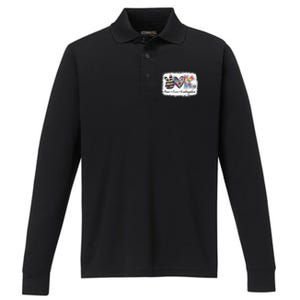 Grade Teacher Peace Love Kindergarten Team Kinder Bleached Performance Long Sleeve Polo