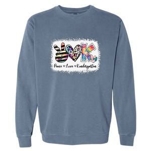 Grade Teacher Peace Love Kindergarten Team Kinder Bleached Garment-Dyed Sweatshirt