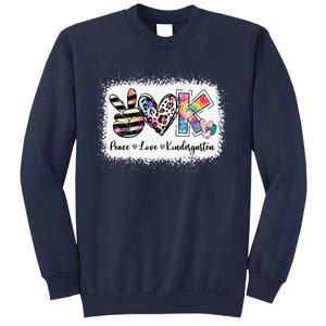 Grade Teacher Peace Love Kindergarten Team Kinder Bleached Sweatshirt