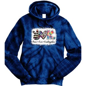 Grade Teacher Peace Love Kindergarten Team Kinder Bleached Tie Dye Hoodie