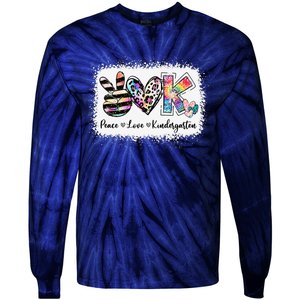 Grade Teacher Peace Love Kindergarten Team Kinder Bleached Tie-Dye Long Sleeve Shirt