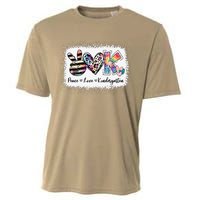 Grade Teacher Peace Love Kindergarten Team Kinder Bleached Cooling Performance Crew T-Shirt