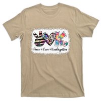 Grade Teacher Peace Love Kindergarten Team Kinder Bleached T-Shirt