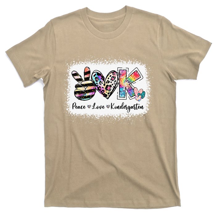 Grade Teacher Peace Love Kindergarten Team Kinder Bleached T-Shirt