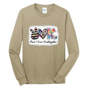 Grade Teacher Peace Love Kindergarten Team Kinder Bleached Tall Long Sleeve T-Shirt