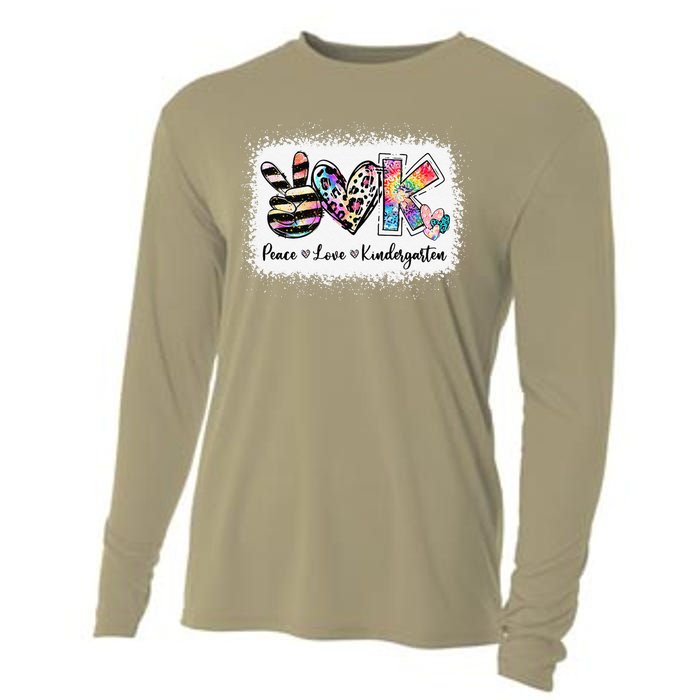 Grade Teacher Peace Love Kindergarten Team Kinder Bleached Cooling Performance Long Sleeve Crew