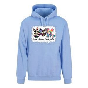 Grade Teacher Peace Love Kindergarten Team Kinder Bleached Unisex Surf Hoodie