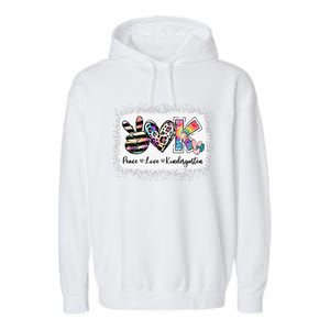 Grade Teacher Peace Love Kindergarten Team Kinder Bleached Garment-Dyed Fleece Hoodie