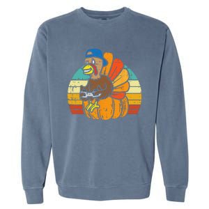 Gamer Turkey Pumpkin Retro Thanksgiving Video Games Funny Garment-Dyed Sweatshirt