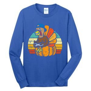 Gamer Turkey Pumpkin Retro Thanksgiving Video Games Funny Tall Long Sleeve T-Shirt