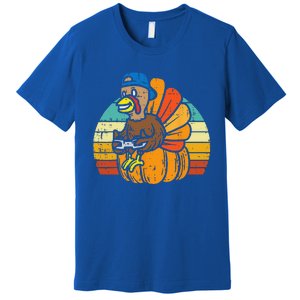 Gamer Turkey Pumpkin Retro Thanksgiving Video Games Funny Premium T-Shirt