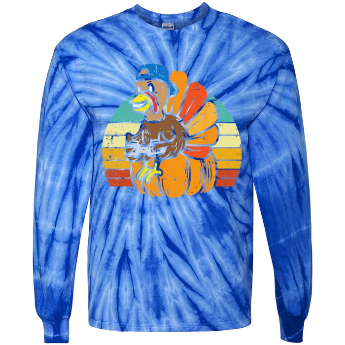 Gamer Turkey Pumpkin Retro Thanksgiving Video Games Funny Tie-Dye Long Sleeve Shirt