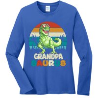 Grandpasaurus T Rex Dinosaur Grandpa Saurus Family Matching Gift Ladies Long Sleeve Shirt