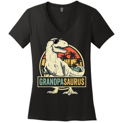 Grandpasaurus T Rex Dinosaur Grandpa Saurus Family Matching Women's V-Neck T-Shirt