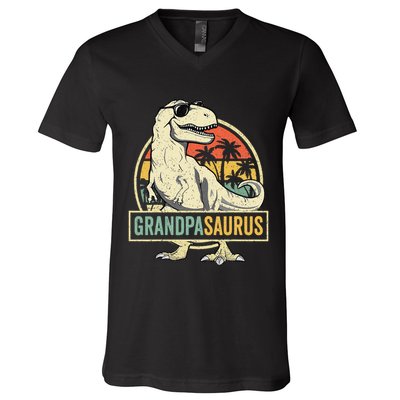 Grandpasaurus T Rex Dinosaur Grandpa Saurus Family Matching V-Neck T-Shirt