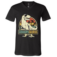 Grandpasaurus T Rex Dinosaur Grandpa Saurus Family Matching V-Neck T-Shirt