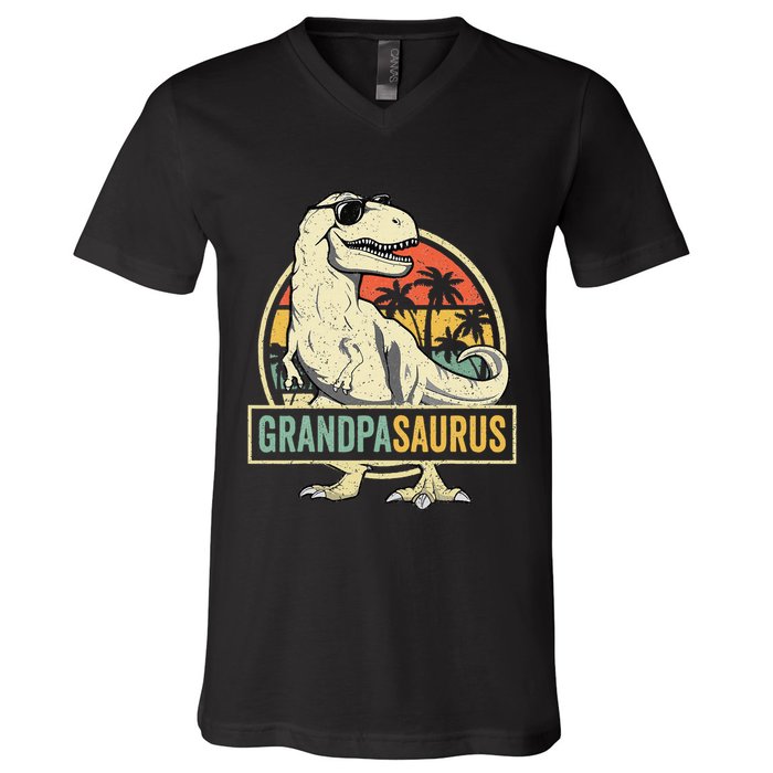Grandpasaurus T Rex Dinosaur Grandpa Saurus Family Matching V-Neck T-Shirt