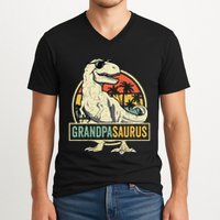 Grandpasaurus T Rex Dinosaur Grandpa Saurus Family Matching V-Neck T-Shirt