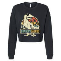 Grandpasaurus T Rex Dinosaur Grandpa Saurus Family Matching Cropped Pullover Crew