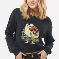 Grandpasaurus T Rex Dinosaur Grandpa Saurus Family Matching Cropped Pullover Crew