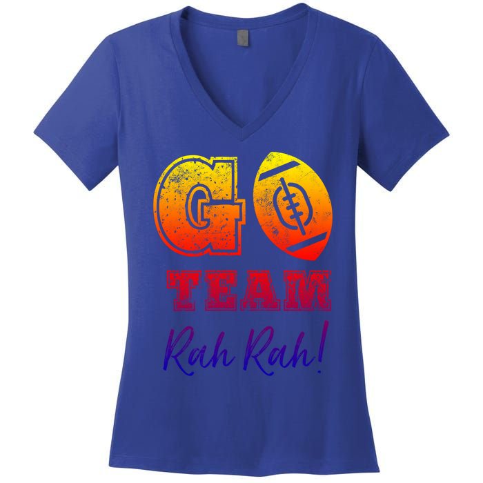 Go Team Rah Football Sarcastic Cheerleader Non Sports Fan Cool Gift Women's V-Neck T-Shirt