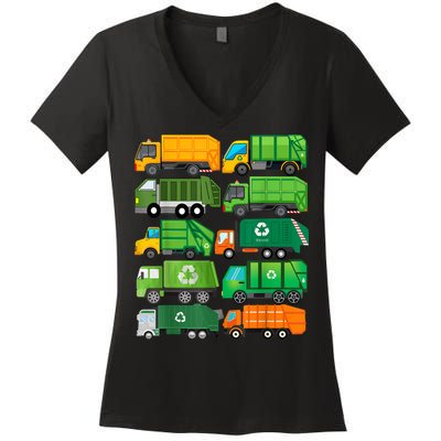 Garbage Truck Recycling Day Trash Waste Separation Birthday Women's V-Neck T-Shirt