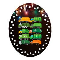 Garbage Truck Recycling Day Trash Waste Separation Birthday Ceramic Oval Ornament