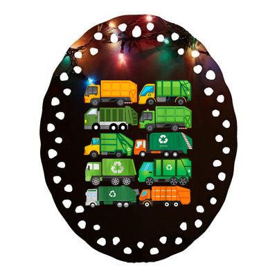 Garbage Truck Recycling Day Trash Waste Separation Birthday Ceramic Oval Ornament