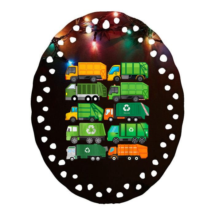 Garbage Truck Recycling Day Trash Waste Separation Birthday Ceramic Oval Ornament