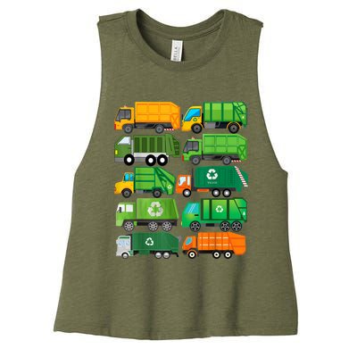 Garbage Truck Recycling Day Trash Waste Separation Birthday Women's Racerback Cropped Tank