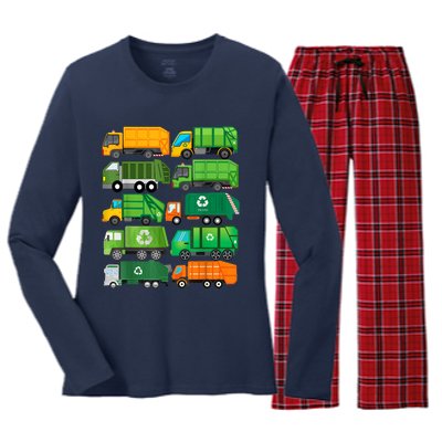 Garbage Truck Recycling Day Trash Waste Separation Birthday Women's Long Sleeve Flannel Pajama Set 