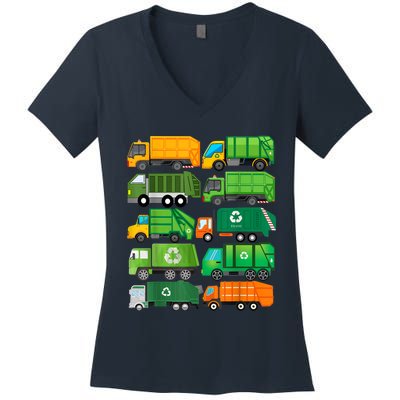 Garbage Truck Recycling Day Trash Waste Separation Birthday Women's V-Neck T-Shirt