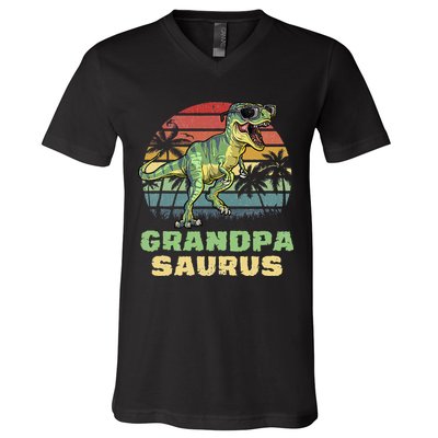 Grandpasaurus T Rex Dinosaur Grandpa Saurus Family Matching V-Neck T-Shirt
