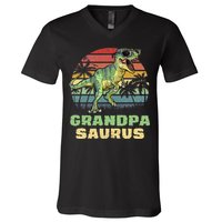 Grandpasaurus T Rex Dinosaur Grandpa Saurus Family Matching V-Neck T-Shirt