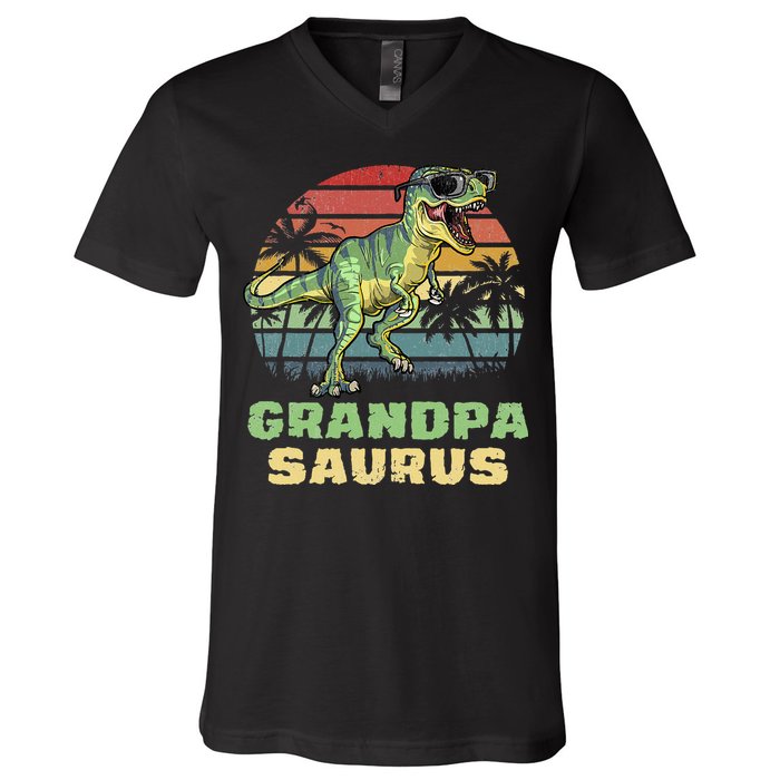 Grandpasaurus T Rex Dinosaur Grandpa Saurus Family Matching V-Neck T-Shirt