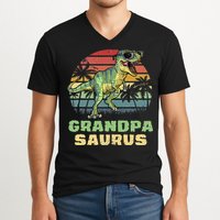Grandpasaurus T Rex Dinosaur Grandpa Saurus Family Matching V-Neck T-Shirt