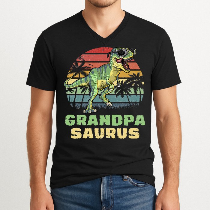 Grandpasaurus T Rex Dinosaur Grandpa Saurus Family Matching V-Neck T-Shirt