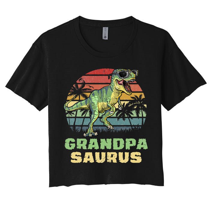 Grandpasaurus T Rex Dinosaur Grandpa Saurus Family Matching Women's Crop Top Tee