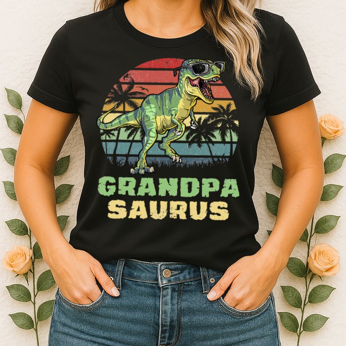 Grandpasaurus T Rex Dinosaur Grandpa Saurus Family Matching Womens T-Shirt