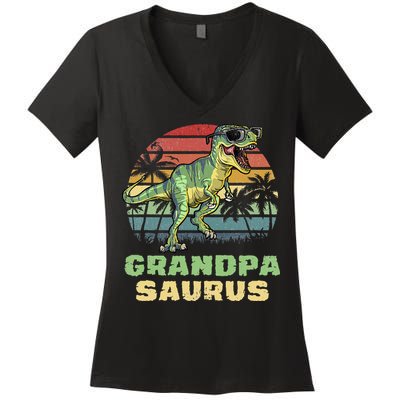 Grandpasaurus T Rex Dinosaur Grandpa Saurus Family Matching Women's V-Neck T-Shirt