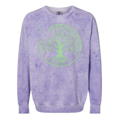 Green Tree Roots And Birds Emblem Nature Lover Colorblast Crewneck Sweatshirt