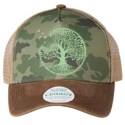 Green Tree Roots And Birds Emblem Nature Lover Legacy Tie Dye Trucker Hat
