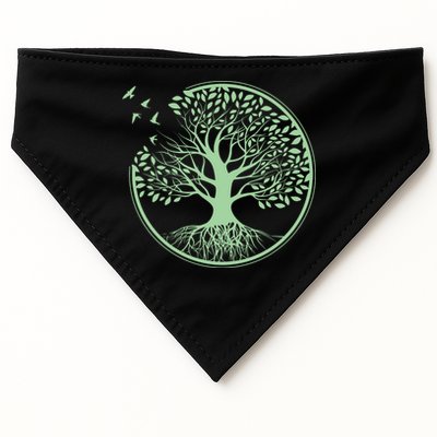 Green Tree Roots And Birds Emblem Nature Lover USA-Made Doggie Bandana