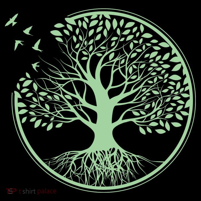 Green Tree Roots And Birds Emblem Nature Lover Tall T-Shirt