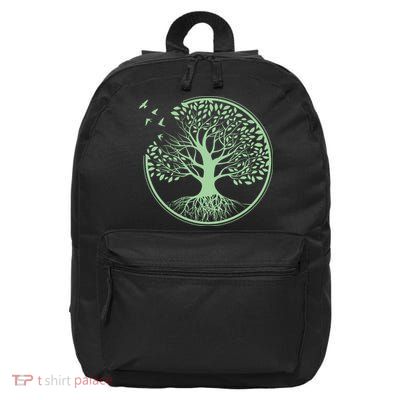 Green Tree Roots And Birds Emblem Nature Lover 16 in Basic Backpack