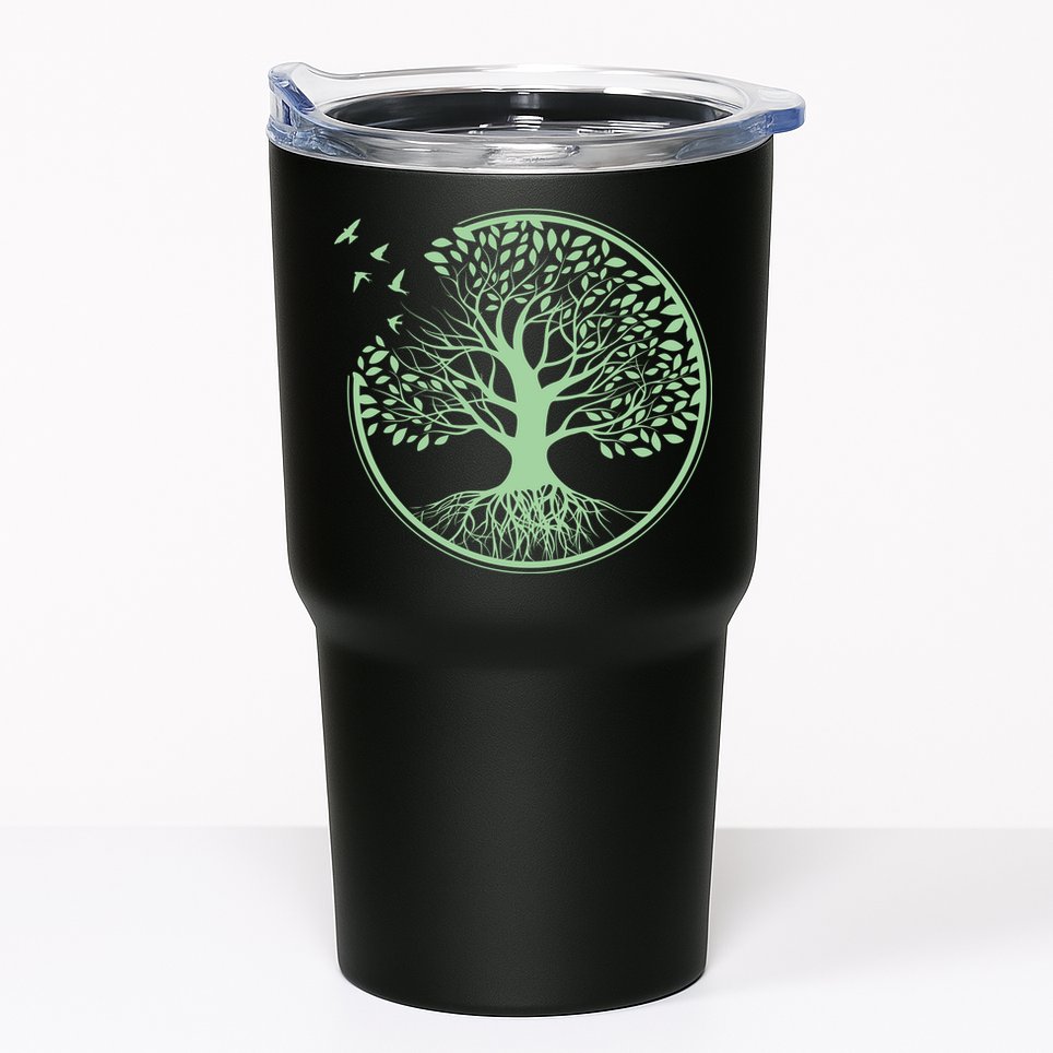 Green Tree Roots And Birds Emblem Nature Lover Tumbler