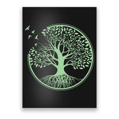 Green Tree Roots And Birds Emblem Nature Lover Poster