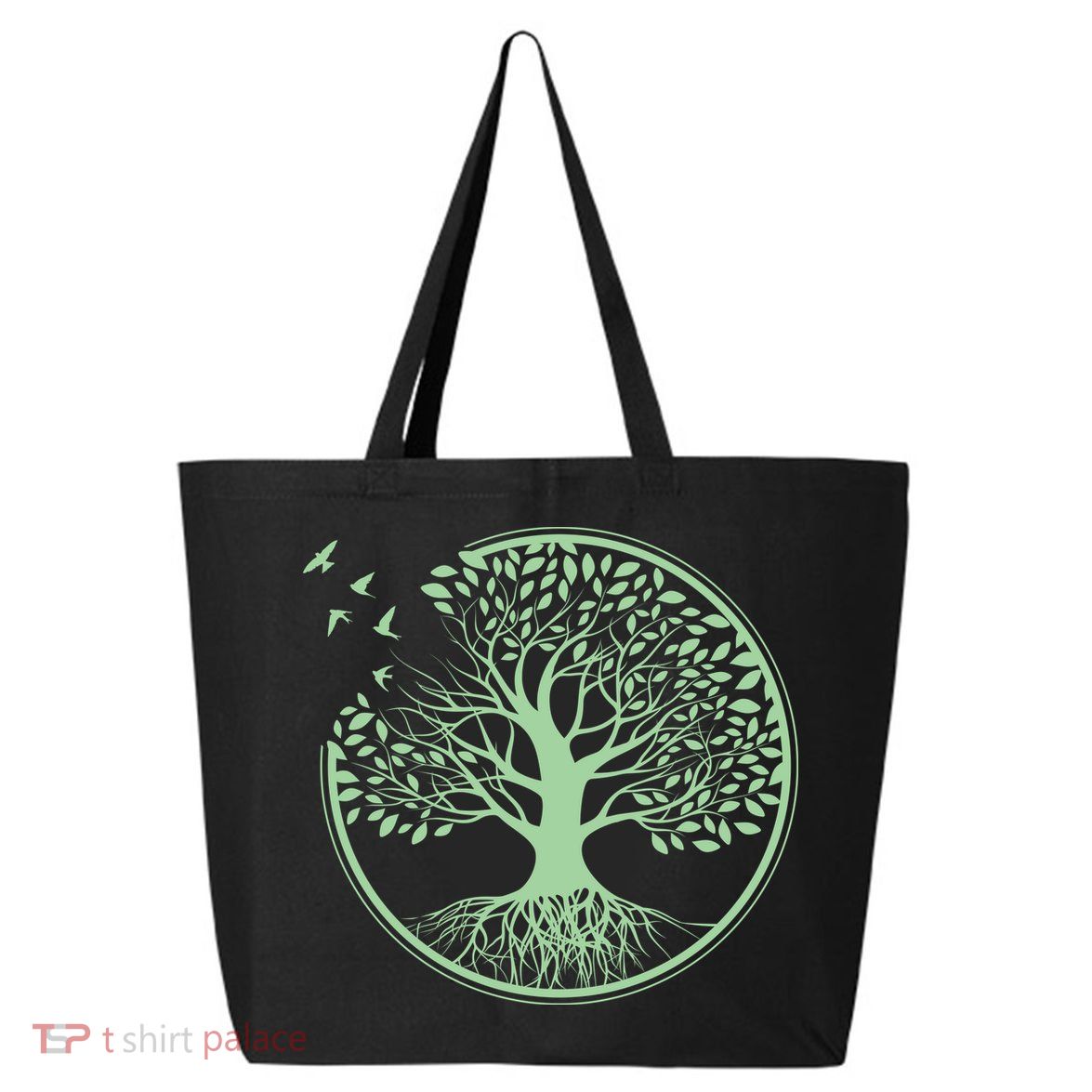 Green Tree Roots And Birds Emblem Nature Lover 25L Jumbo Tote