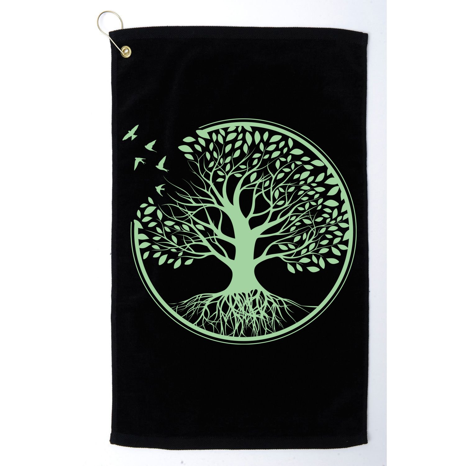 Green Tree Roots And Birds Emblem Nature Lover Golf Towel