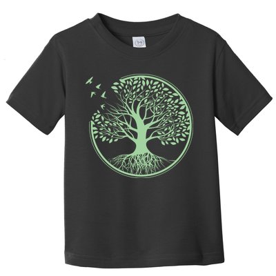 Green Tree Roots And Birds Emblem Nature Lover Toddler T-Shirt